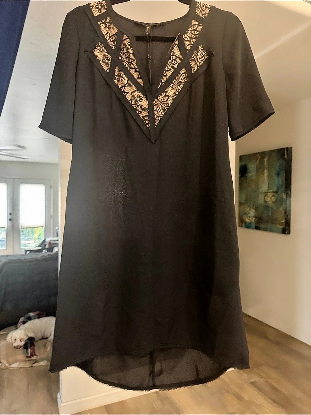 BCBGMAXAZRIA Lace Trim Mini Dress in Black Size XXS Like New🖤